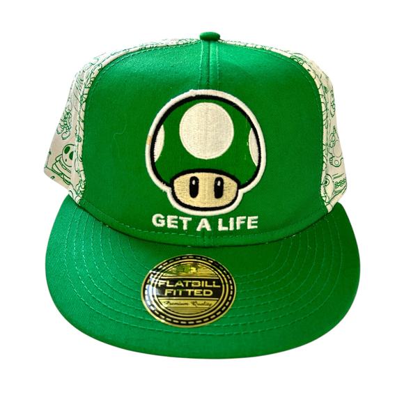 Mario Green 1 Up Mushroom Green and White Baseball Cap New Medium Stretch - Picture 1 of 7